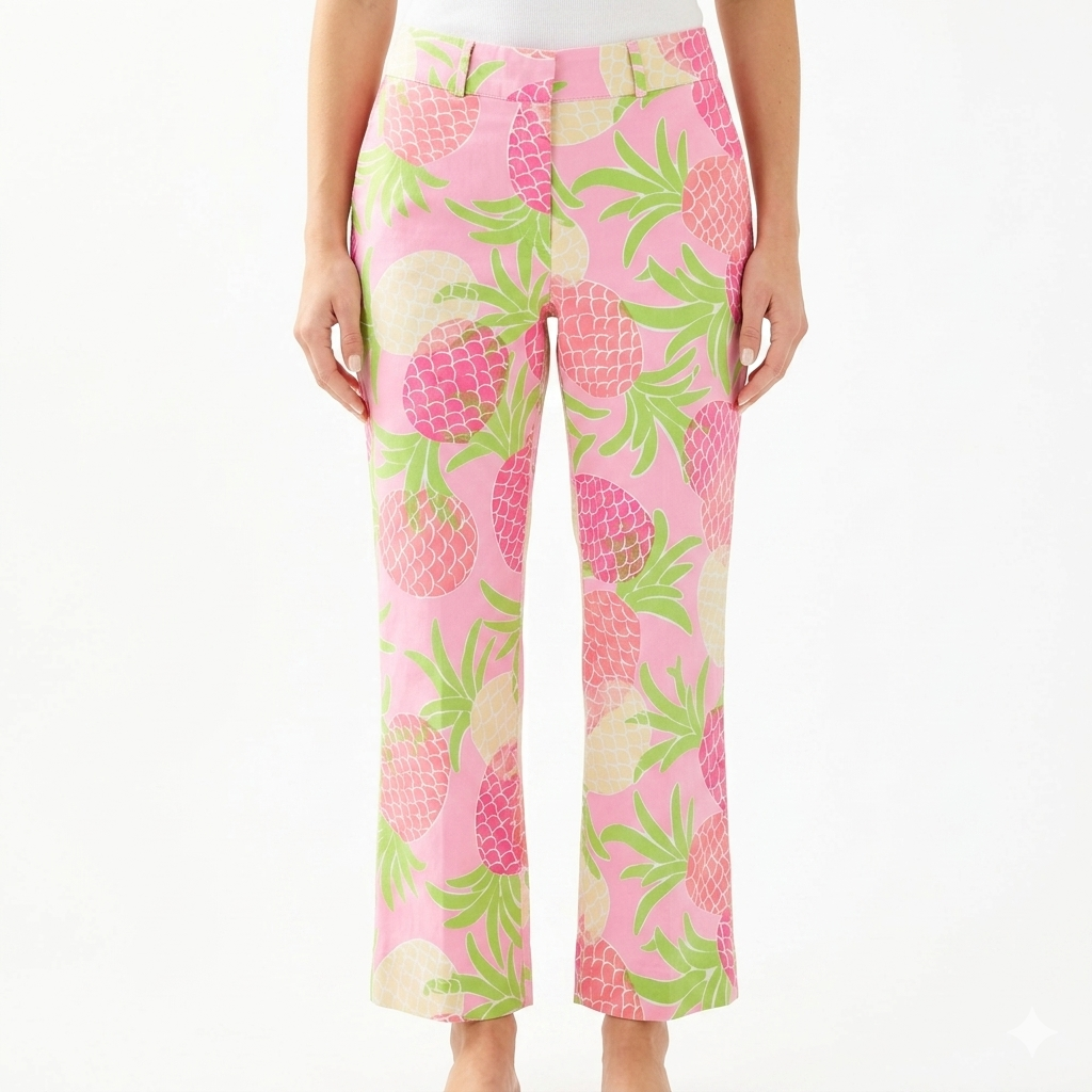 Vintage Lilly Pulitzer Pinapple Print Pants Womens Size 6 Pink Tropical Preppy