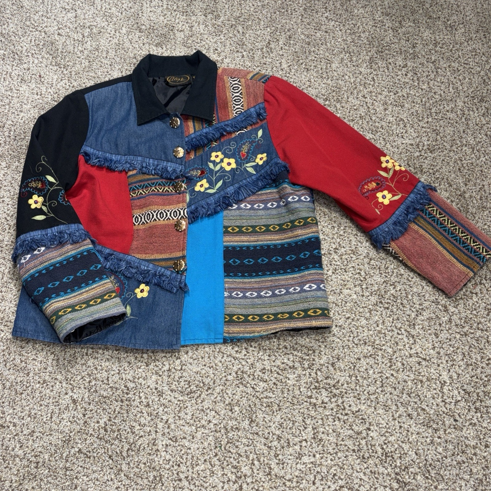 Alex Kim Jacket Womens Large Patchwork Embroidere… - image 1
