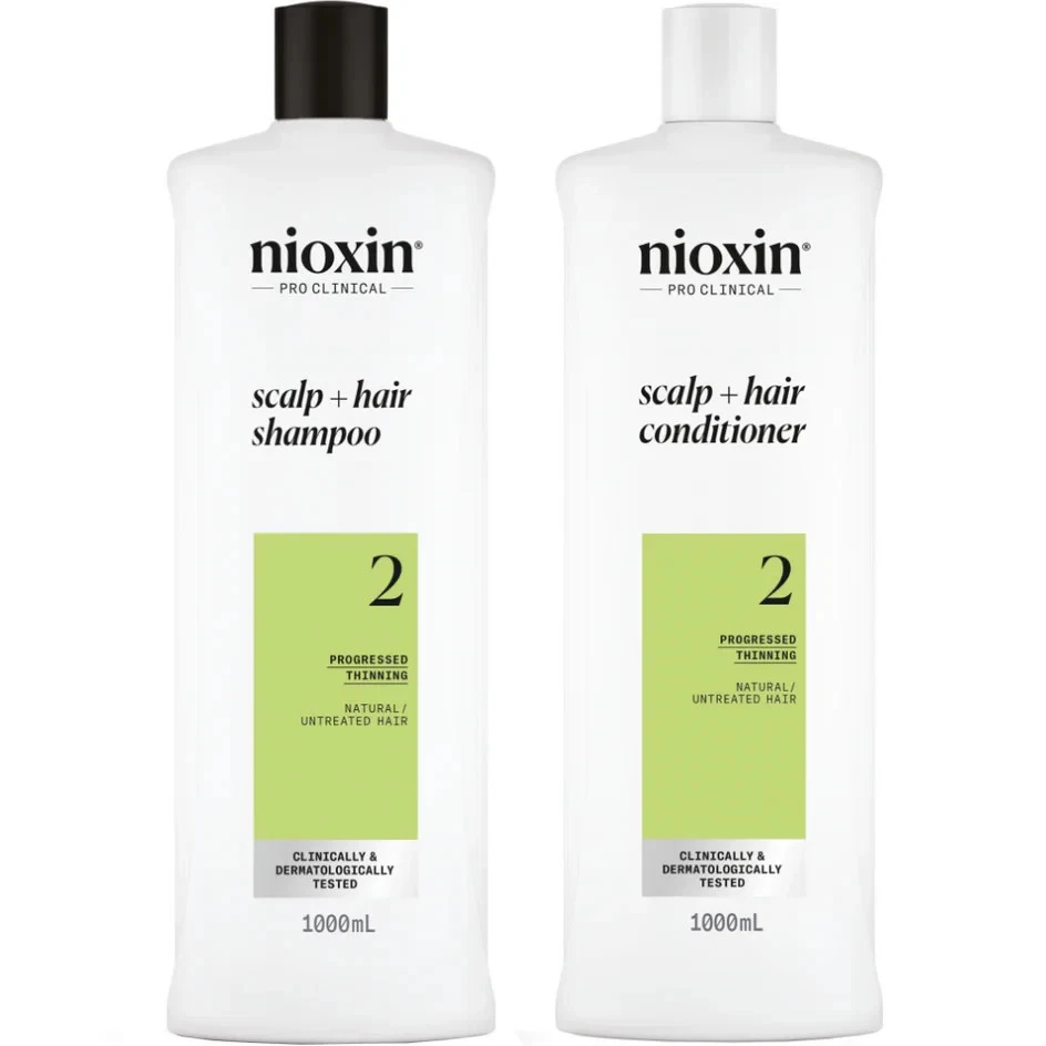 Nioxin System 2 Shampoo 1000ml & Conditioner 1000ml + Gratis Pumpen
