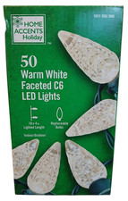 Home Accents Holiday 50 Warm White Faceted C6 LED String Lights Christmas
