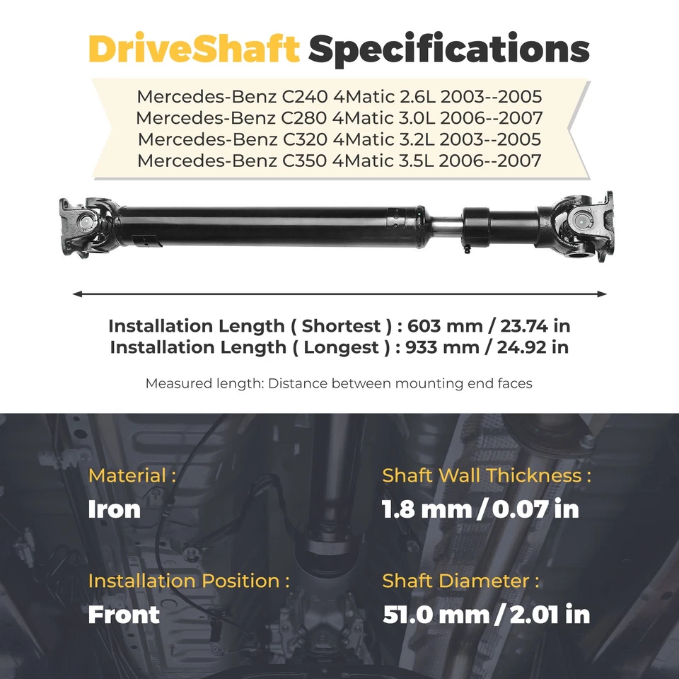 New Front Driveshaft Prop Shaft Assy for Mercedes-Benz C240 C280 C320 C350 AWD Foto 2 de 4