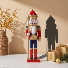12in Red Wooden Nutcracker Soldier Christmas Desktop Figurine Holiday Home Decor