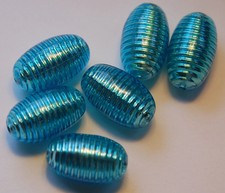 Vintage Bright Blue Metallic Smooth Ribbed Barrel Beads bds781B