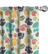 Dog Lover Curtains, Hand Drawn Paw Print Doodles Circular Pattern Drawing Sty...
