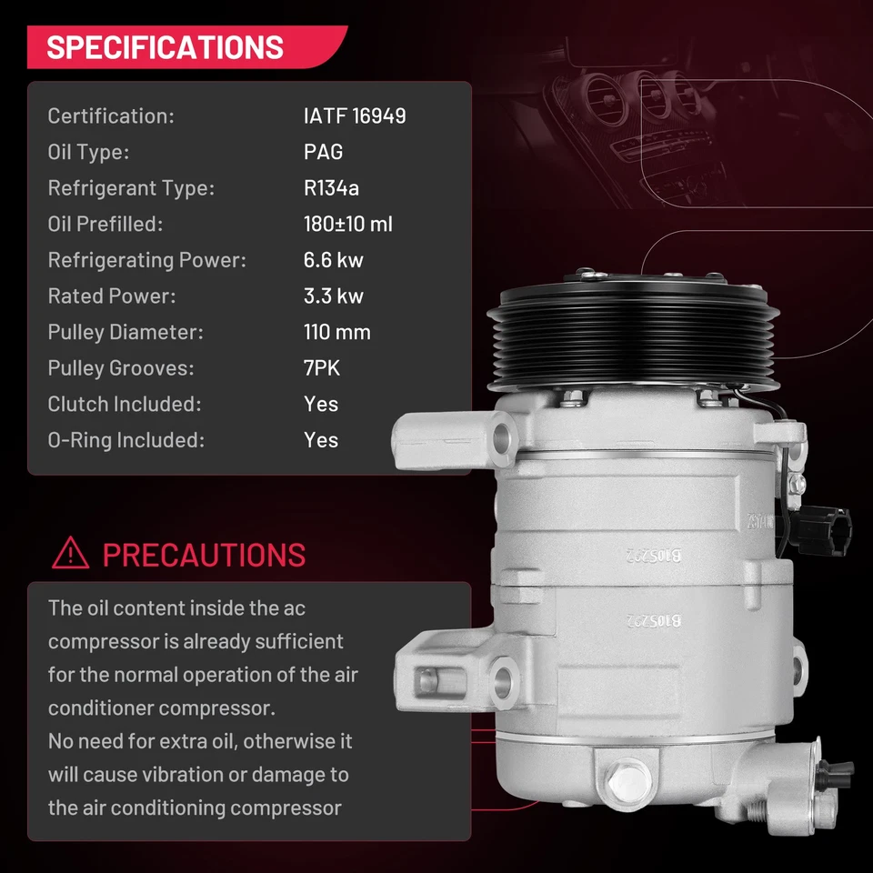Compresor de aire acondicionado compatible con Nissan Armada Pathfinder Titan NV Infiniti QX56 5,6 L 67641 Foto 2 de 4