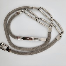 Womens Silver Metal Mesh Links Skinny Disco Dress Belt 37.5" Long