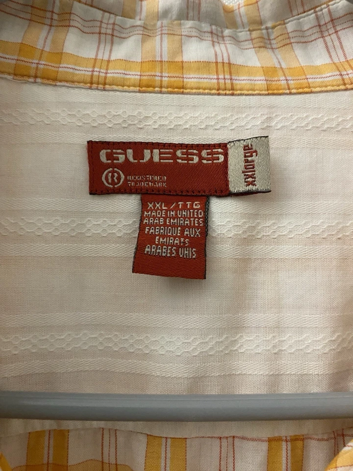 Vintage Guess Mens Button Up Shirt Orange/Red/White Size XXL Plaid Short Sleeve - Image 2 of 4