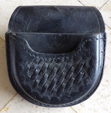 Gould Goodrich vintage Leather Handcuff Case Basket Weave