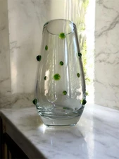 Southern Living at Home Handmade In Poland Art Glass Vase Green Dots Heavy