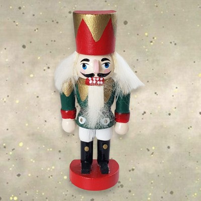 Vintage 2½'' Nutcracker Gold Crown & Fuzzy White Hair Wood Look Brooch Pin