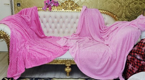 2 tlg Set Sofadecke Wohndecke Kuscheldecke Rosa + Pink 180 x 200 cm Plüsch Über - Bild 10 von 11