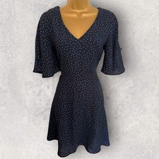 Mango Womens Black Blue Polka Dot Fit & Flare V Back Mini Skater Dress  UK 8
