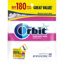 ORBIT Gum Bubblemint Sugar Free Chewing 180 Count Pack of 1 , White