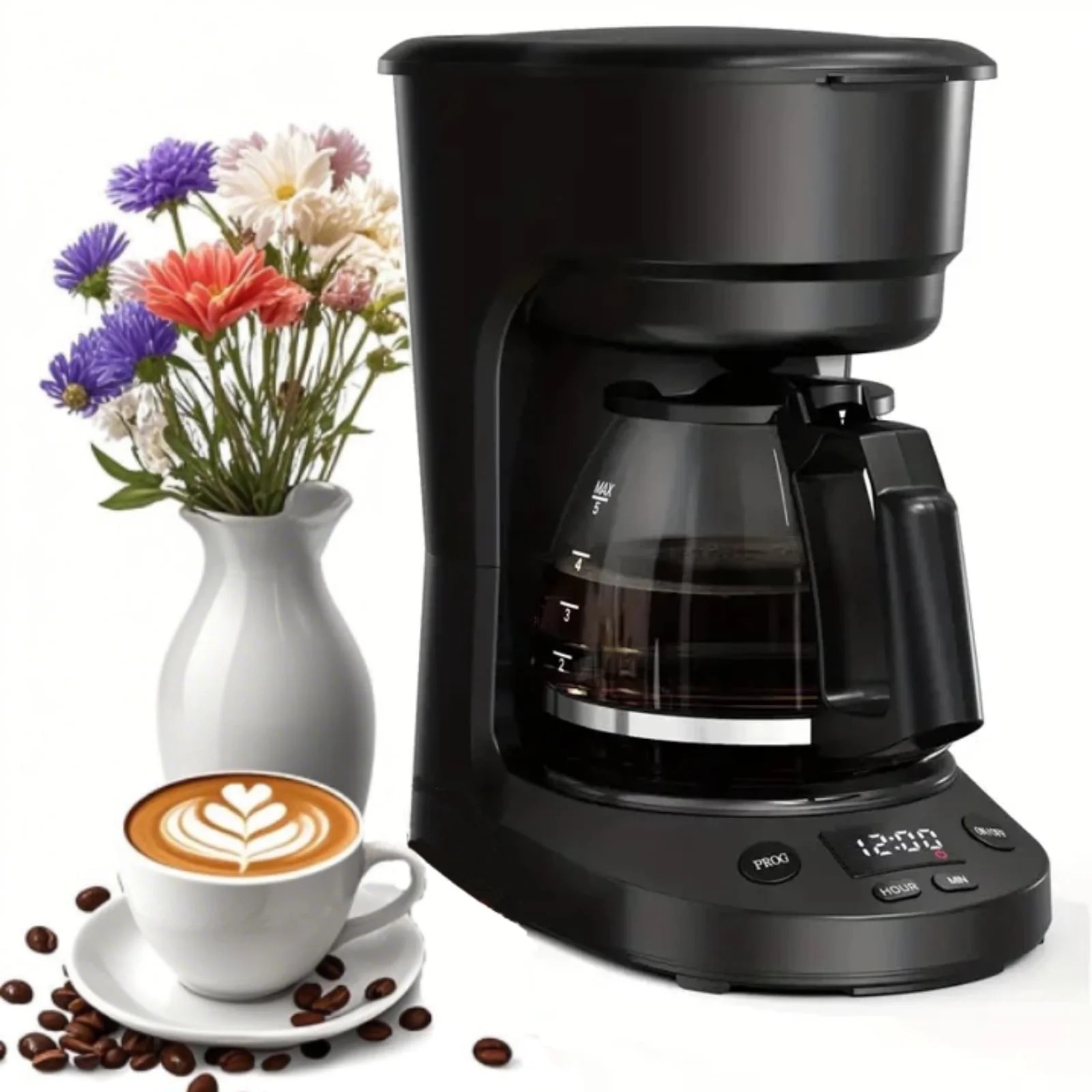 5-cup, Auto-brew Timer, Keep Warm, Anti-drip, Compact