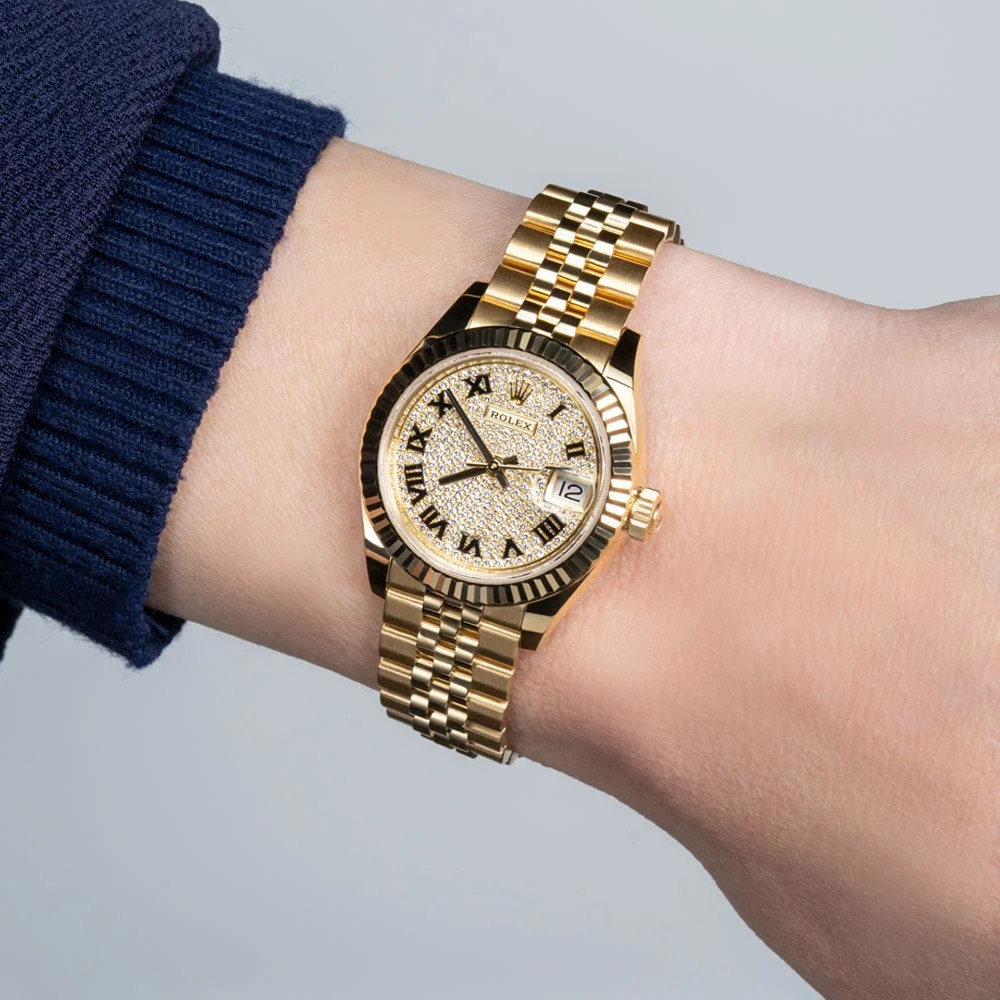 Rolex Datejust 28 Watch 28MM Diamond Pave Roman Numerals Dial Yellow Gold image 5