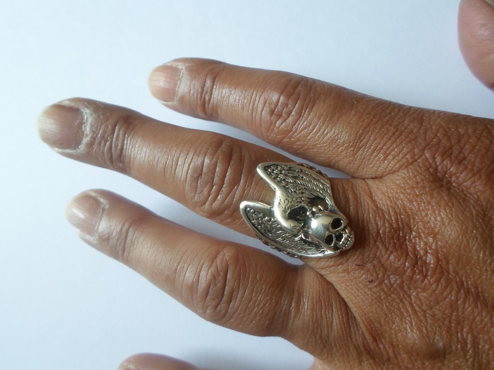 solid silver ring, eagle and skull, size 62 - image 4
