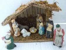 Vintage Nativity Scene 9-Piece Set with Manger – Ceramic Christmas Décor