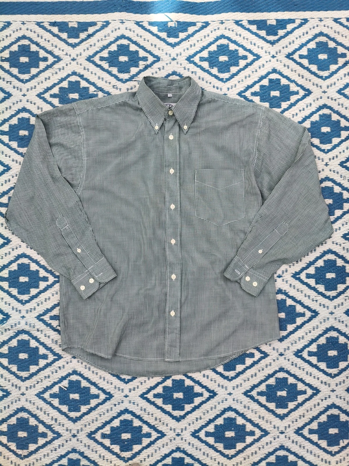 Brutus Shirt Small Green White Check Long Sleeve Mod Retro Casuals 1970 Original