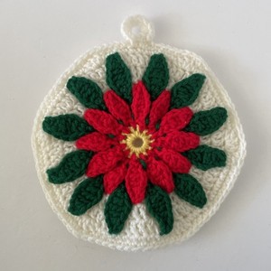 Hand Crochet Granny Squares Red Poinsettia Flower Christmas Pot Holder