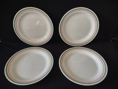 Vintage Corelle Heather 6.5'' Dessert Plate Green Pink Stripe x 4 (Lot 5106)