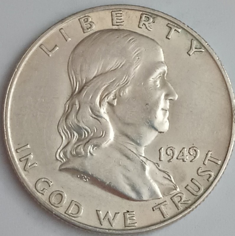 1949-D Franklin Half Dollar, Unc. Mint State Full Bell Lines. Lists $110+, LOOK!