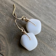 Min Favorit Opaque White Sea Glass Nugget Gold Pl Artisan Drop Earrings