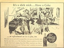 Coca-Cola Ice Skaters Slick Trick Rink Kitchen Kid Hangout Vintage Print Ad 1945