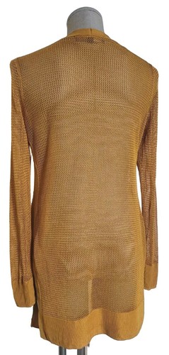 White House Black Market Open Knit Long Cardigan Sweater Lagenlook Dark Gold S - Picture 2 of 3