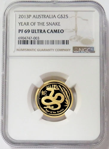 2013 P GOLD AUSTRALIA 1/4 oz LUNAR YEAR OF SNAKE $25 NGC PROOF 69 ULTRA CAMEO