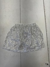 Shein White Silver Sequin Elastic Waist Skirt Girls Size 6Y