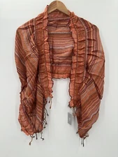 RAJ Scarf Anthropologie Accessory Sheer Boho Hippie Orange Red Fringe NEW