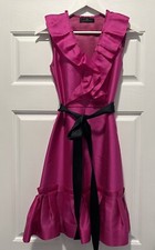 Carolina Herrera Fuchsia Silk Dress With Black Belt Size 4