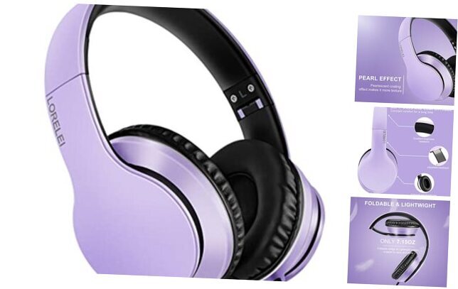 X6 Over-Ear Headphones with Microphone, Lightweight Foldable & Purple-black