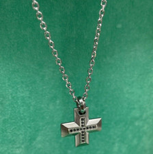 Collana Uomo Con Ciondolo Croce In Argento 925 E Catena Acciaio 5mm | Gioiello Religioso Elegante, Regalo Con Custodia, Varie Lunghezze