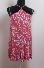 By Anthropologie pink viscose strappy floral flowy mini dress, sz S, EUC beach