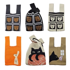 New Cute Knit Fabric Tote Bag Knot Wrist Handbag Handmade