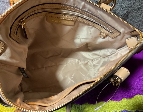 Borsa a tracolla Michael Kors beige e marrone multi SIG rivestita in tela con zip - Foto 7 di 11