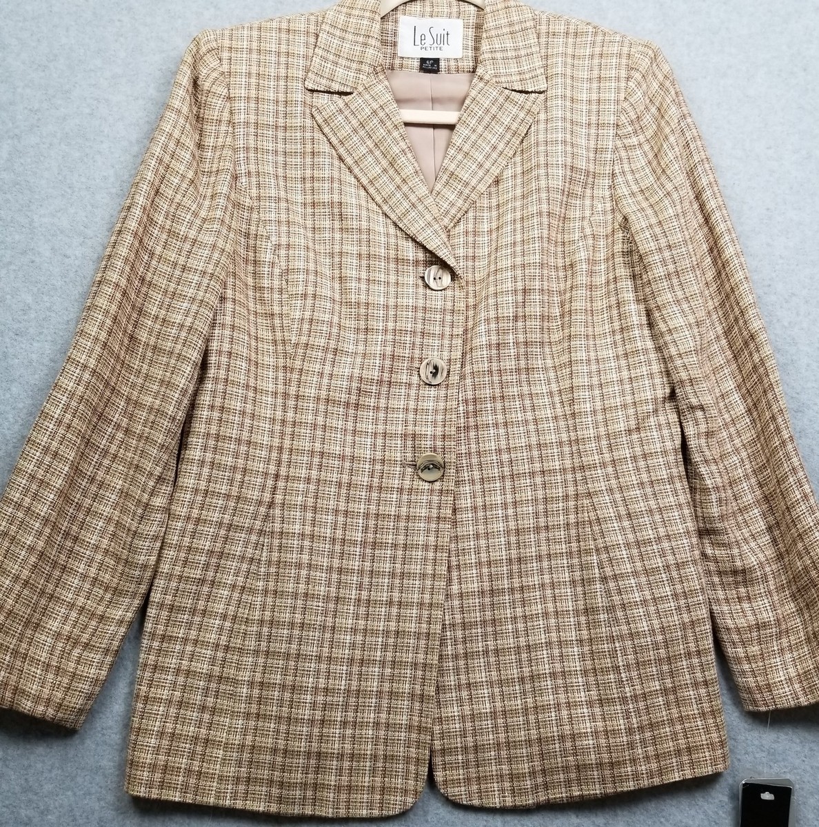 NEW Le Suit Blazer Jacket Women's 6P 6 Petite Plaid Long Sleeve