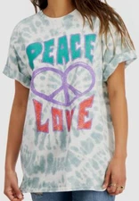 $39 Junk Food Juniors Women's Green Crewneck Tie-Dye Cotton T-Shirt Top Size M
