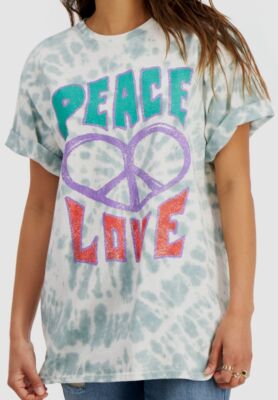 $39 Junk Food Juniors Women's Green Crewneck Tie-Dye Cotton T-Shirt Top  Size M