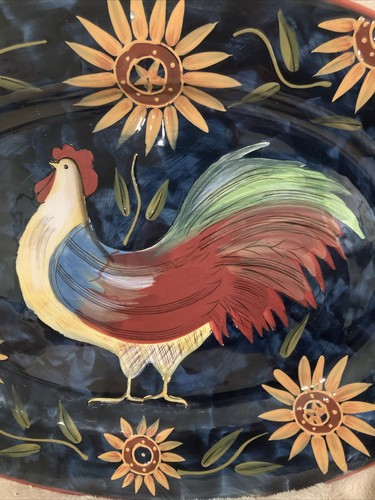 Certified International Rooster Floral Platter Susan Winget 16.25"x 12.25" NEW - Picture 3 of 7