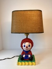 Vintage 15  Raggedy Ann  Andy Ceramic Nursery Table Desk Lamp Primary Colors