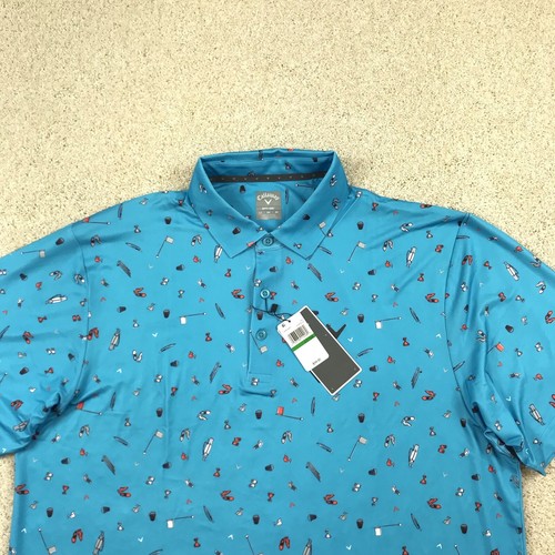 Callaway Golf Polo Shirt Mens Large Tall Blue Tee Time All Over Print New - Picture 2 of 8