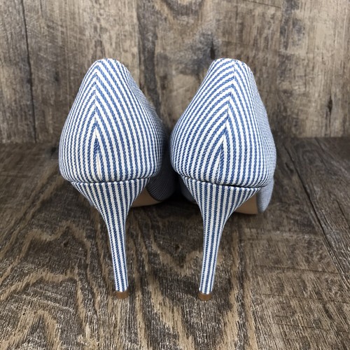 Lauren Lorraine Heels Womens 6.5 Blue White Striped Rita Rhinestone Broche Pumps - Picture 5 of 12