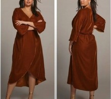 NWT Anthropologie Let Me Be Sz MP Asymmetrical Velvet Dress Brown/Gold Lined