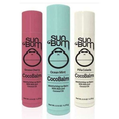 SUN BUM CocoBalm Lip Balm, Sunbum 3 Pack, Groove Cherry, Ocean Mint, Pina Colada