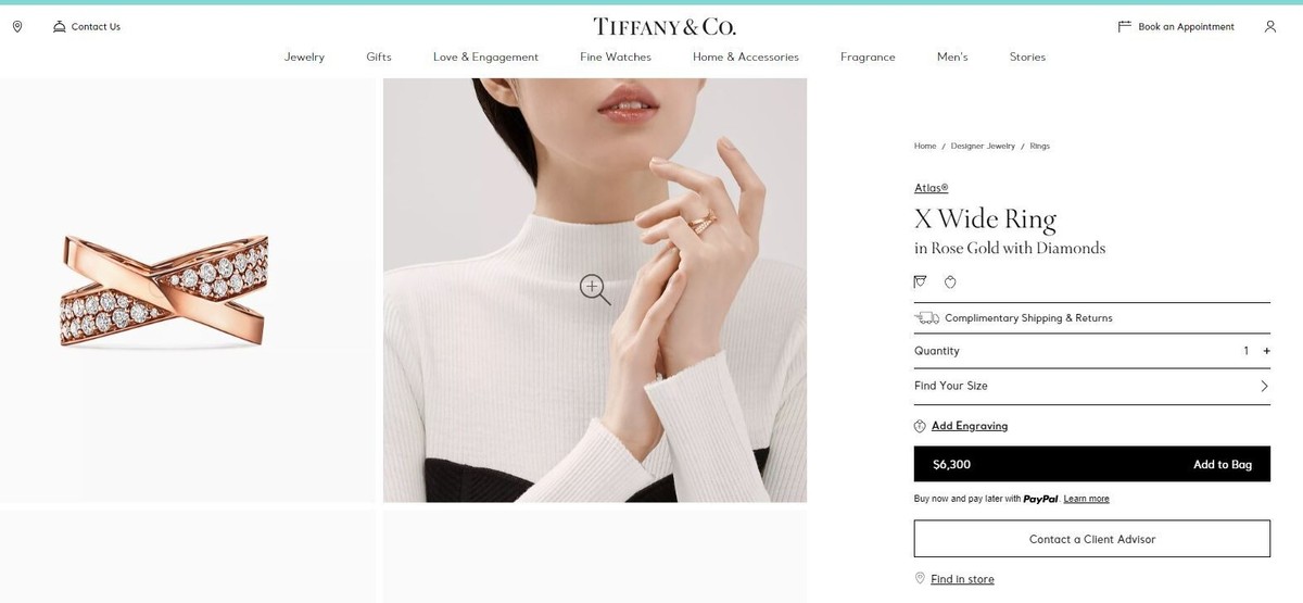 $6300 Tiffany & Co 18k Rose Gold Double Pave Diamond Atlas X