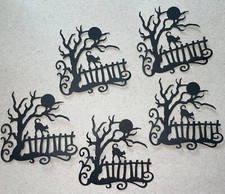      5 CAT SPOOKY FENCE      cardstock paper die cut embellishments HALLOWEEN