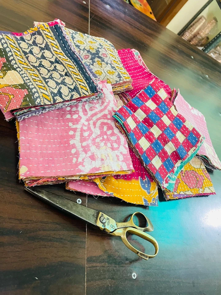 50pcs Kantha Fabric SNIPPET Pack-Kantha Scrap fabric-Scrap Junk Journal-Vintage - Image 2 of 4