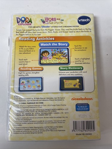 V.READER INTERACTIVE E-READING SYSTEM GAME DORA THE 3 LITTLE PIGS by Vtech New - Picture 2 of 2